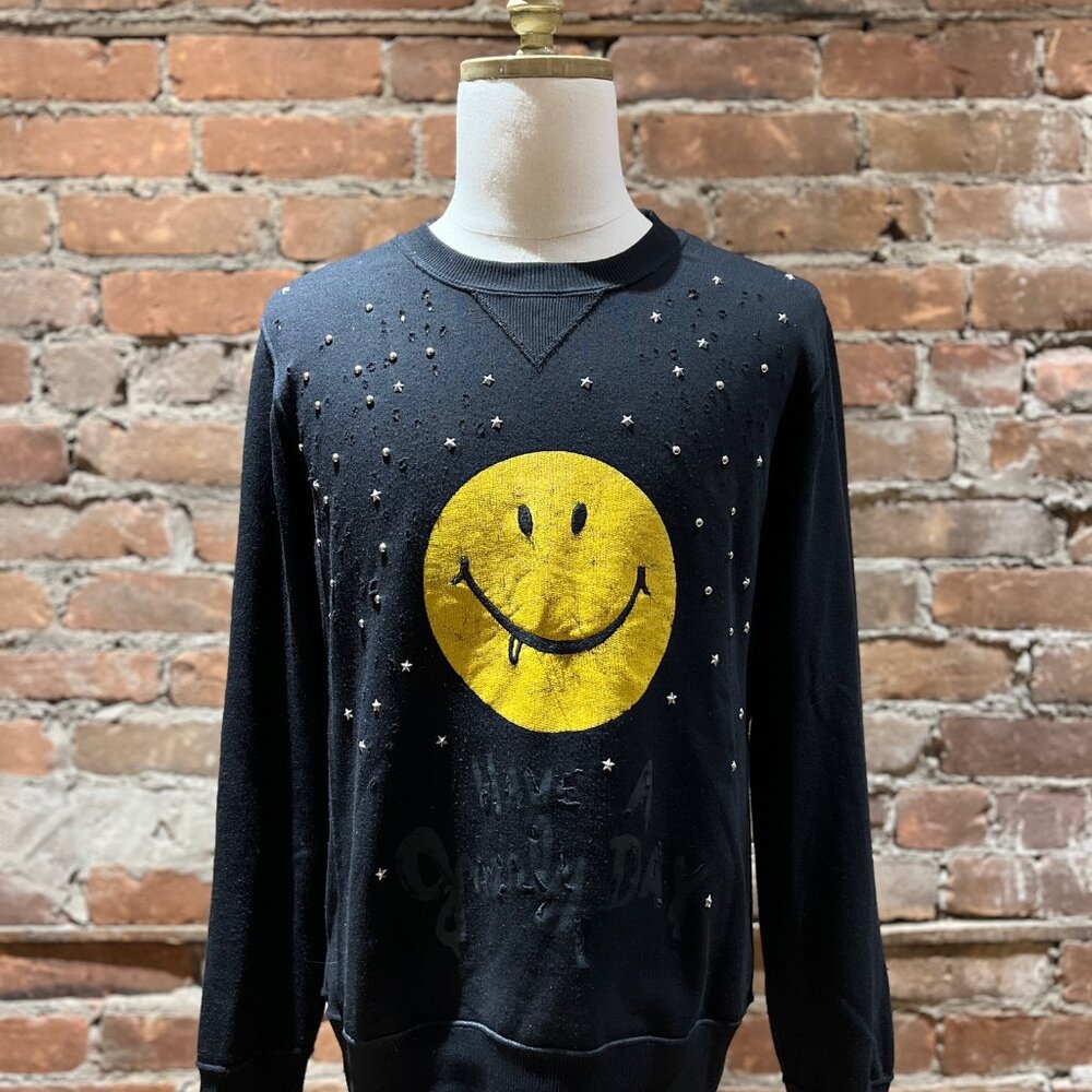 Coach 1941 Embellished “Have a Groovy Day” Smiley Sweater